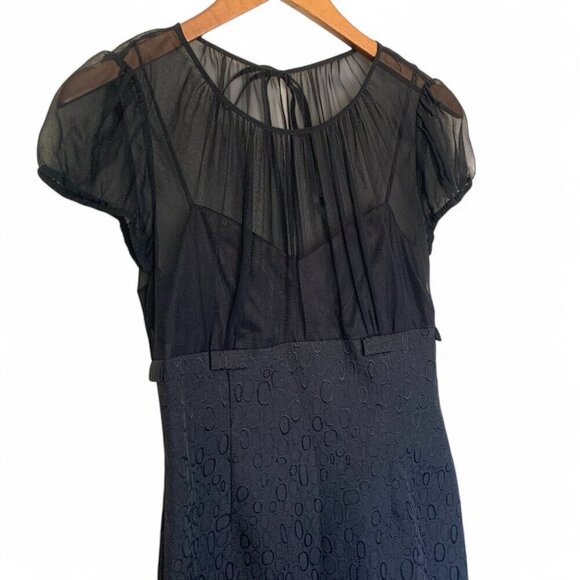 Tahari Arthur S. Levine Cocktail Dress Sheer Top Jacquard Skirt Black Size 2 - Picture 7 of 8